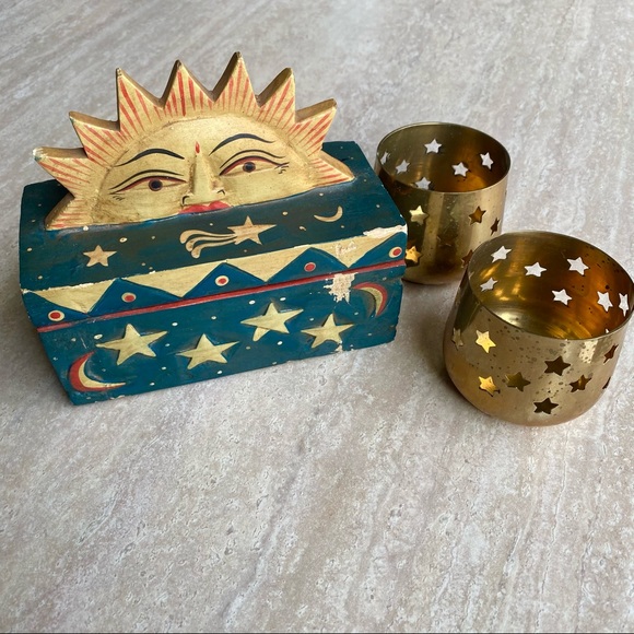 Celestial Stash Box and Votive Candle Holder set